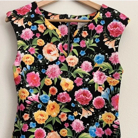 Beige By ECI Black Floral Scuba Lined Sheath Dress - Picture 5 of 16